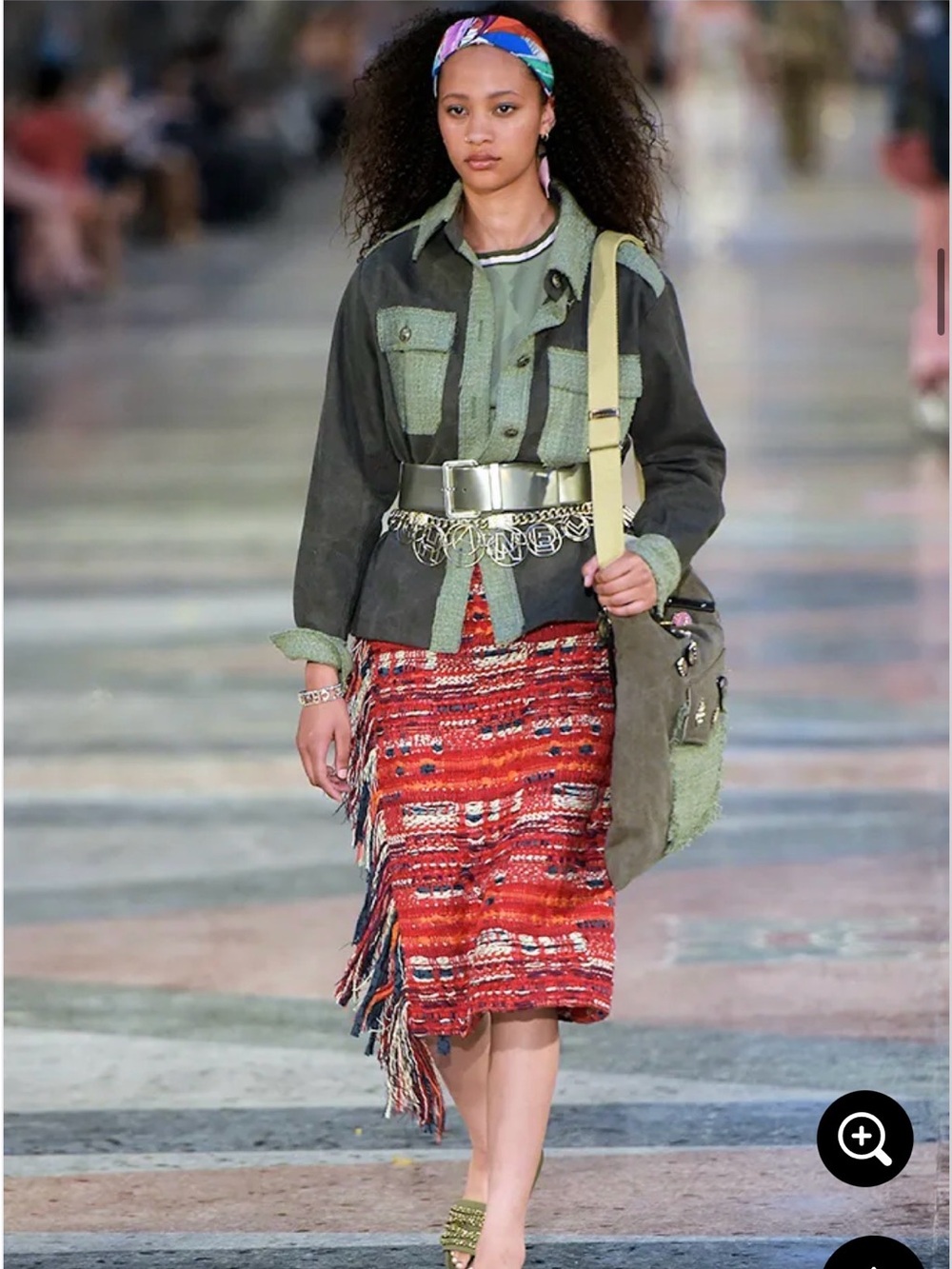 Chanel Runway Look Fringe Tweed Red Multicolor Midi Skirt with Slit 36